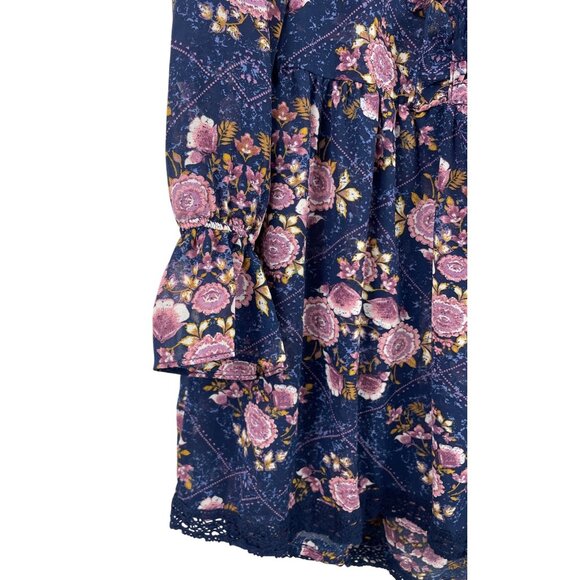 Knox Rose Floral Peasant Blouse With Ruffle Sleeves & Lace Hem Womens Size L - Picture 4 of 8